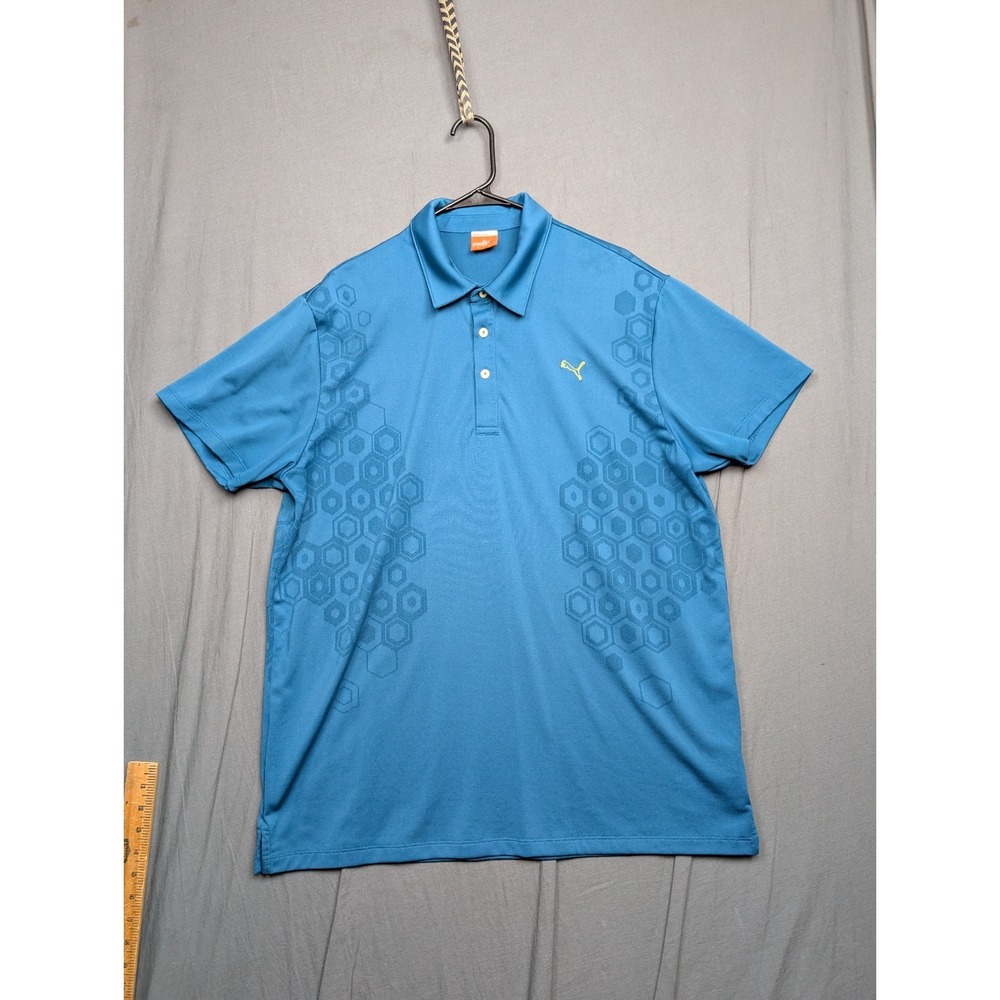 Puma Men's XL Blue Print Short Sleeve Polo